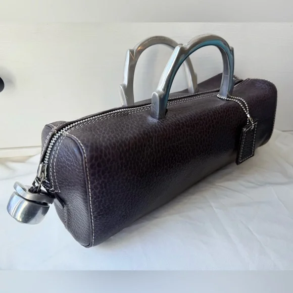 Latica Vintage Y2K Pebbled Leather Barrel Bag | Purple Silver Handle - Picture 17 of 17